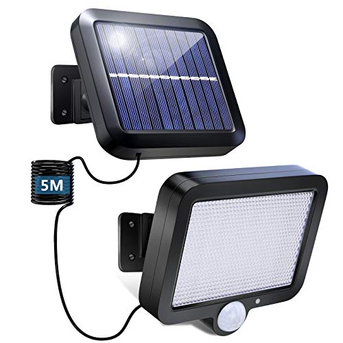 Lámpara Solar Para Exterior, Rluobo 56 LED Focos Solares Exterior 120 ° súper brillantes, IP65 Impermeable, 3 modos con cable de 16.5 pies, Luces Solares Led Exterior Jardin Blancas