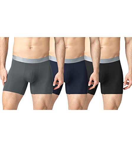 LAPASA Calzoncillos Hombre Boxer (Pack de 3) Calzoncillo Boxers Largos & Corto Bóxers Ropa Interior Hombre Super Suave Micro Modal M71 XL Negro, Azul, Gris