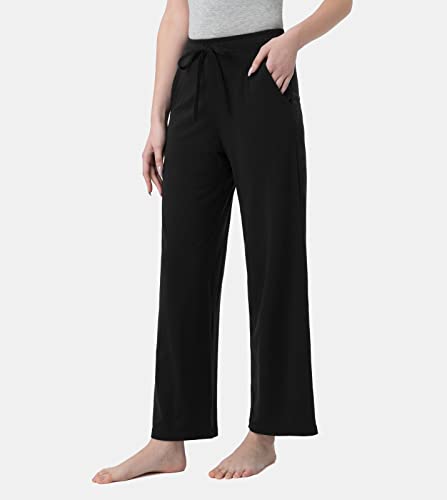 LAPASA Pantalones de Casa para Mujer Pantalones de Pijama con Bolsillos L59 L Negro