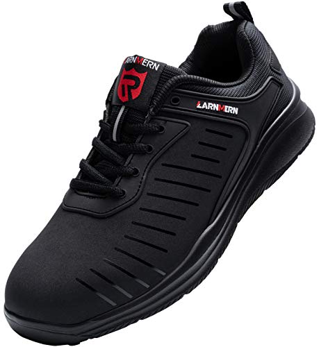 LARNMERN Chaussures de Sécurites pour Homme Embout de Acier Femme Travail Basket de Securite (38.5 Negro)