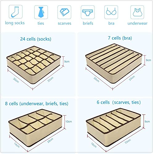 LEADSTAR Organizadores de Cajones,Juego de 4 Cajas Almacenaje Plegables de Ropa Interior,Cajas Organizadoras de Almacenamiento de Cajones Divisores para Sujetadores, Calcetines, Ropa Interior
