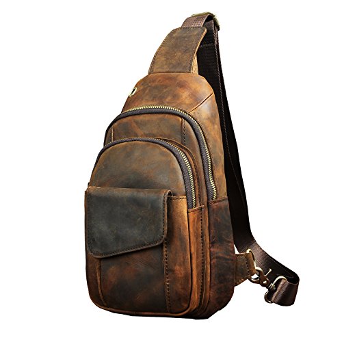 Le'aokuu Men Outdoor Casual Travel Senderismo Crossbody Plataforma Un Hombro Correa Bolsa Mochila 8013 A Marrón Oscuro 2