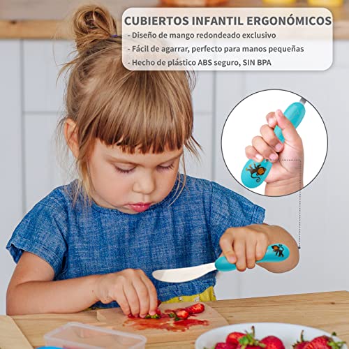 Lehoo Castle Cubiertos Infantiles, 6 Pcs Cubiertos Bebe Acero Inoxidable con 2 x Tenedores Infantil, 2 x Cuchillos Niños, 2 x Cucharas Infantiles (Animal)