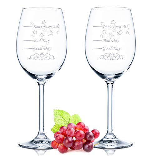 Leonardo XL - Juego de 2 copas de vino - Good Day Bad Day Don't Even Ask - Regalo de cumpleaños - Regalos divertidos - Adecuado como copas de vino blanco copas de vino tinto, regalo original