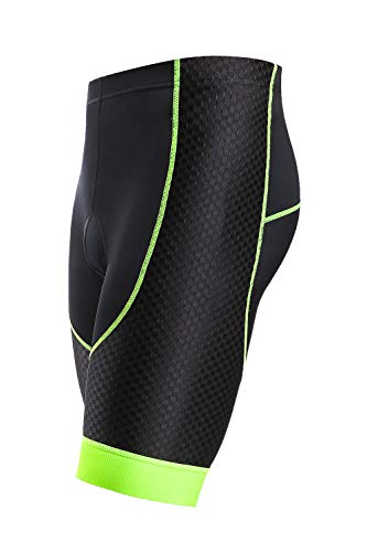 Letook Pantalones Cortos Ciclismo para Hombres Bicicleta Traspirable con Gel Acolchado Anti-UV y Cómodo(Negro&Verde, M)