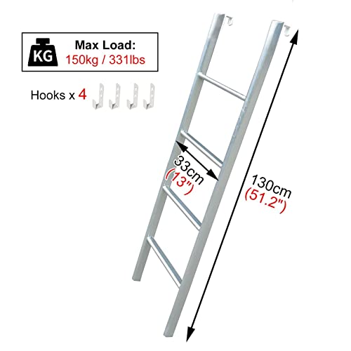 LHRUI Escalera litera Escalera de Dos Camas Escalera de Mano Plateada con 4 Ganchos, Escaleras de Literas de Metal RV para la Caravana de la Cama Elevadora del Dormitorio en Casa, Subir Escalera