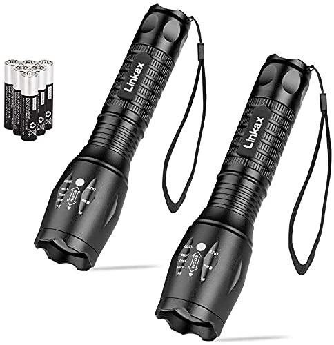 Linkax LED Taktische Taschenlampe 2 Stück Superhelle 800 Lumen Taschenlampen Tragbare Zoombar Taschenlampe Outdoor Camping Handlampe Mit einstellbarem Fokus inklusive 6 AAA Batterie