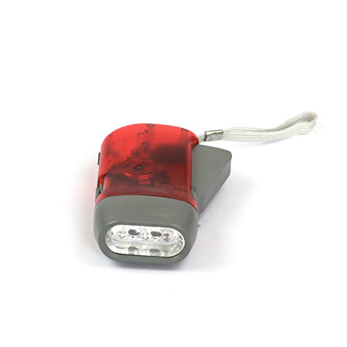 Linterna de prensa de mano, 3 LED Dynamo Wind Up Manivela, linterna de emergencia LED recargable, sin batería, para camping, senderismo, otoño y supervivencia (rojo)