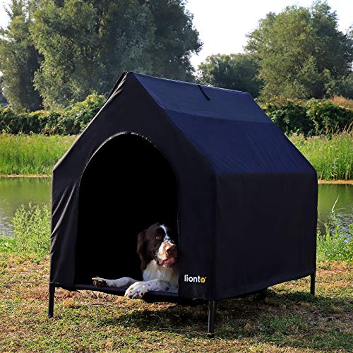 lionto Cama para Perros Cubierta Cama elevada con Techo para Perros Negro (L) 130 x 85 x 113 cm