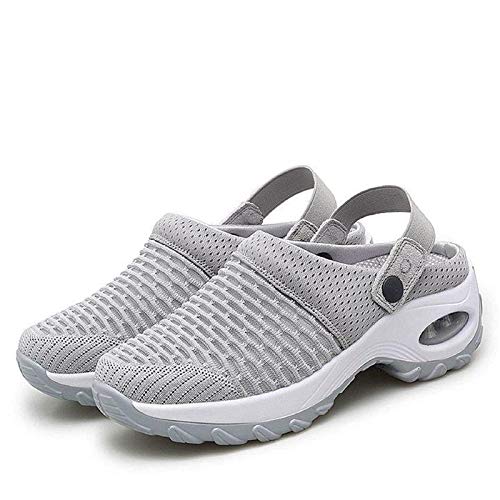 LKSDJ Zapatos de Deslizamiento con cojín de Aire Informales y Transpirables para Mujer, Sandalias ortopédicas para Caminar, Zapatos de jardín con cojín de Aire de Malla Gray 40