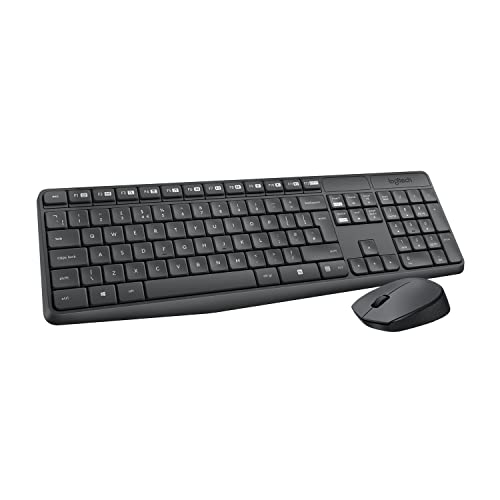 Logitech MK235 Combo con Teclado y Ratón Inalámbrico para Windows, Receptor USB Inalámbrico de 2,4 GHz, 15 teclas FN, Batería de Larga Duración, PC, Portátil, Disposición QWERTY Español - Gris