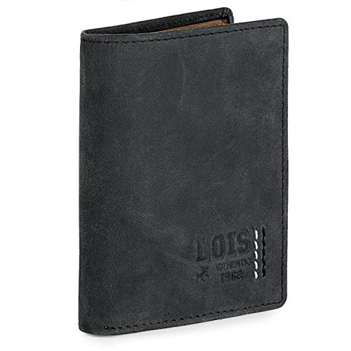 Lois - Cartera para Hombre de Cuero. Billetera de Piel Genuina. Compartimentos Monedero Billetes Tarjetas y Documentación. Protección Seguridad RFID 202818, Color Antracita