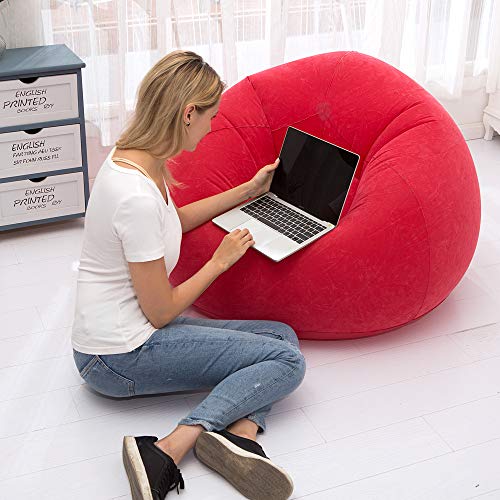 LONEEDY Sofá hinchable para sillas, tumbonas para juegos, interior y exterior, camping, jardín, elegante, tela de felpa suave para adultos, niños individuales (rojo fosférico)