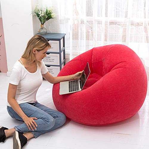 LONEEDY Sofá hinchable para sillas, tumbonas para juegos, interior y exterior, camping, jardín, elegante, tela de felpa suave para adultos, niños individuales (rojo fosférico)