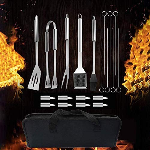 Love begans Utensilios Barbacoa Kit,20Piezas Kit Barbacoa Acero Inoxidable con Bolsa Oxford, Herramienta Barbacoa Acero Inoxidable304