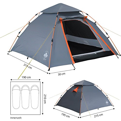 Lumaland Tienda de campaña Abovedada Light Pop Up Ligera para 3 Personas Camping Acampada Festival 215 x 195 x 120 cm Gris