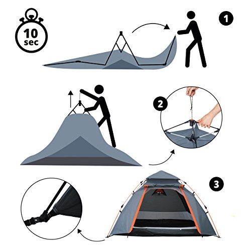 Lumaland Tienda de campaña Abovedada Light Pop Up Ligera para 3 Personas Camping Acampada Festival 215 x 195 x 120 cm Gris