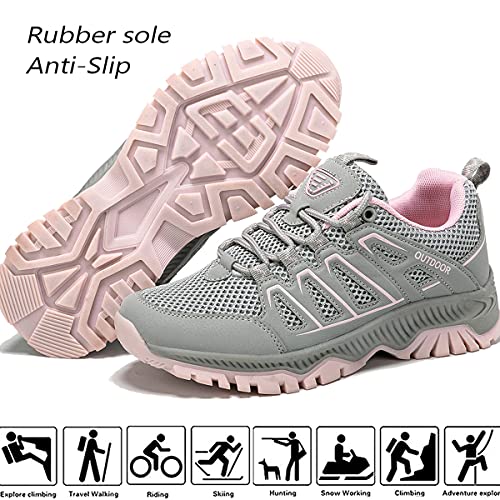 Lvptsh Zapatillas de Trekking para Mujer Transpirable Zapatillas de Senderismo Calzado de Trekking AL Aire Libre Antideslizantes Botas de Montaña,Gris Claro,EU36