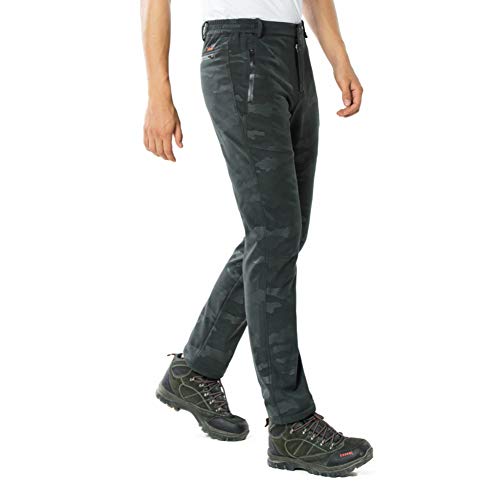 LY4U Pantalones de Senderismo para Hombre para Caminar al Aire Libre para Esquiar con Forro Polar para Invierno repelentes al Agua a Prueba de Viento para Nieve Camuflaje Gris M