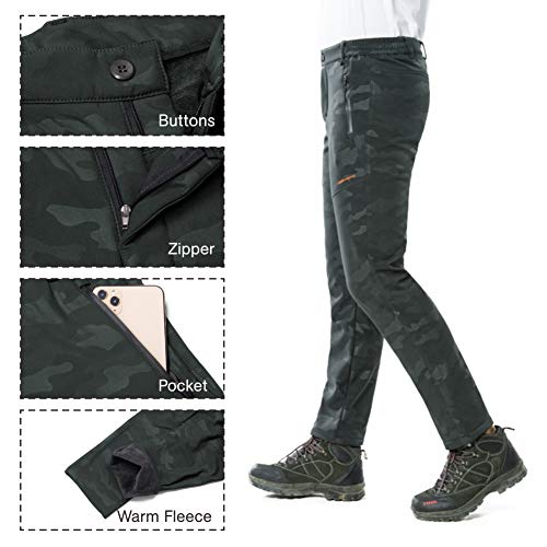 LY4U Pantalones de Senderismo para Hombre para Caminar al Aire Libre para Esquiar con Forro Polar para Invierno repelentes al Agua a Prueba de Viento para Nieve Camuflaje Gris M