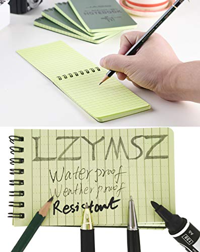 LZYMSZ Cuaderno Impermeable de 10 piezas, Cuadernos en Espiral Resistentes al agua a todo clima, táctico bloc de notas de Bolsillo de 3 "x 5", Notas papel de Cuadrícula verde para el Hogar, la Escuela