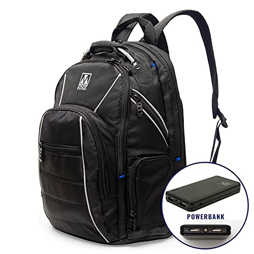 M-Edge Cargo Mochila Puerto USB en asa Incluye Batería Powerbank USB 6000 mAh – Portátil 17" - Hombre, Mujer, Unisex, Oficina, Viaje, Escuela – Negro