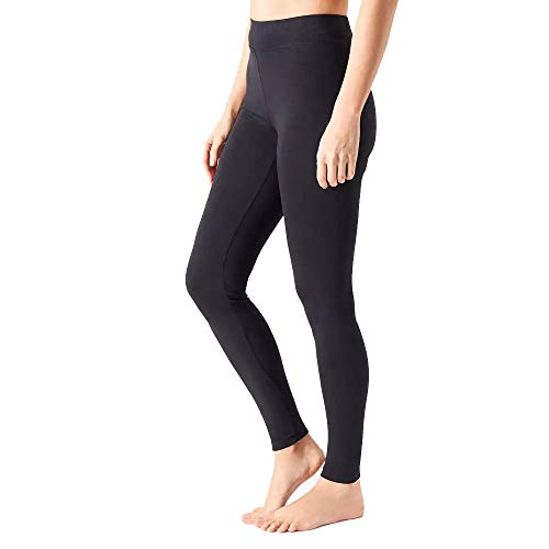 MAGIC SELECT Legging básico de algodón Largo, Malla elástica de Deporte para Mujer (Negro L)