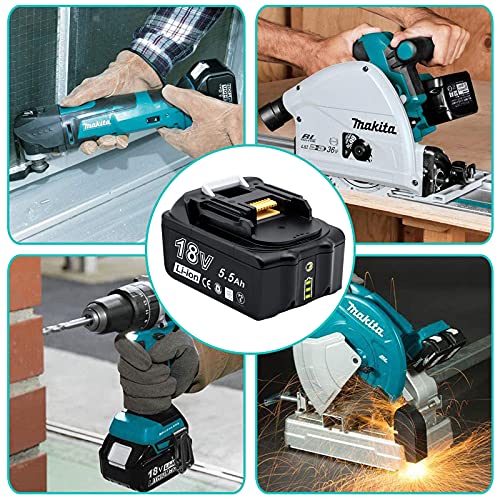 Makita BL1855 - Batería de repuesto para Makita (18 V, 5,5 Ah, BL1855, 18 V, 5500 mAh, ion de litio, compatible con BL1860B, BL1850, BL1840, BL1830, BL1820B, BL1815)