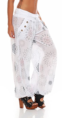 Malito Harem Pantalón con Veraniego Print Boyfriend Aladin Bombacho Sudadera Baggy Yoga 3481 Mujer Talla Única (Blanco)