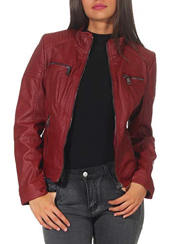 Malito Mujer Chaqueta Cuero Sintético Biker Chaqueta Saco Blazer 5179 (Rojo, XXL)