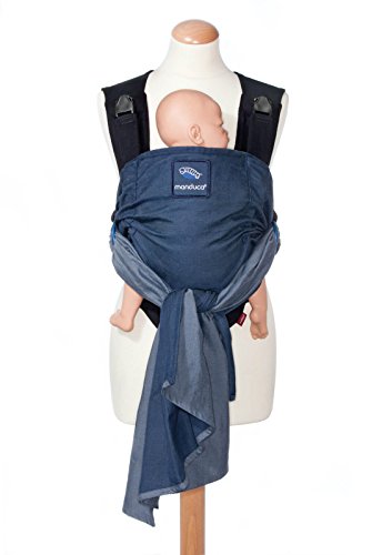 manduca Duo Portabebe > blue / azul < Innovador Sistema Click&Tie, Mochila y Fular Portabebés en Uno, Otimizado para Llevar Delante del Vientre, para Recién Nacidos & Bebés (3,5-15 kg)