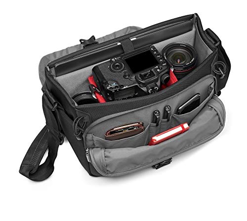 Manfrotto MB MA2-M-M Advanced² - Bandolera para cámara y portátil, DSLR y sin espejo con objetivo estándar, acceso rápido a la cámara, divisor acolchado convertible, enganche trípode, tela revestida