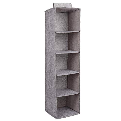 MaoXinTek Organizador de Armario Colgante, Estantes de Almacenamiento Plegable de 5 Niveles, Fácil Montaje para Ropa, Bolso, Zapatos, Accesorios, Bolsillos, Tela de Yute Lavable, Gris