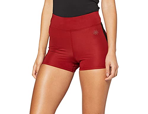 Marca Amazon - AURIQUE Shorts de Deporte con Banda Lateral Mujer, Rojo (Red Dhalia), 38, Label:S