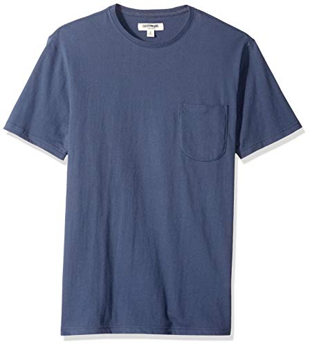 Marca Amazon - Goodthreads - Camiseta de manga corta y cuello redondo de punto de gamuza con bolsillo para hombre, Marino, US L (EU L)