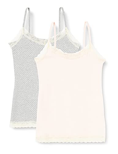 Marca Amazon - IRIS & LILLY Camiseta de Tirantes con Encaje Body Natural para Mujer, Pack de 2, Multicolor (Soft Pink/Grey), XS, Label: XS