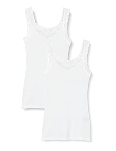 Marca Amazon - Iris & Lilly Camiseta de Tirantes de Algodón Mujer, Pack de 2, Blanco, XL, Label: XL