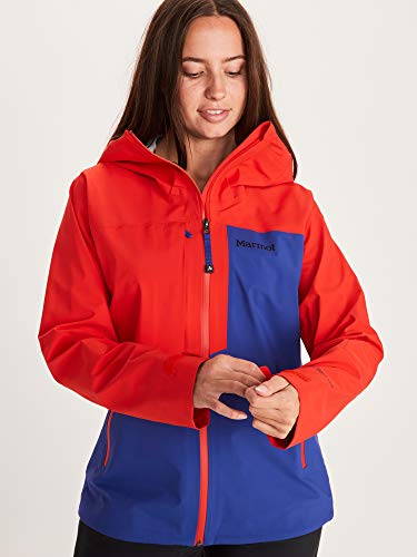 Marmot Wm's Huntley Jacket Chubasquero Rígido, Chaqueta Impermeable, A Prueba De Viento, Impermeable, Transpirable, Mujer, Royal Night/Victory Red, L