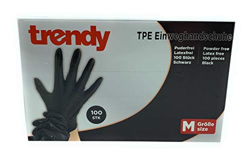 MC-Trend - 100 guantes delgados de TPE desechables, negros, sin polvo, sin látex, en una caja dispensadora, de tamaño mediano