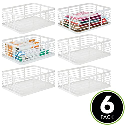 mDesign Juego de 6 Cajas Multiusos de Metal – Práctico Organizador de Cocina, despensa, baño y más – Cesta de almacenaje de Alambre, compacta y Universal – Blanco