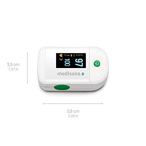 Medisana PM 100 Connect Oxímetro de pulso medición de la saturación de oxígeno en la sangre, para el dedo con pantalla OLED con la aplicación VitaDock+ y el Bluetooth (79456)