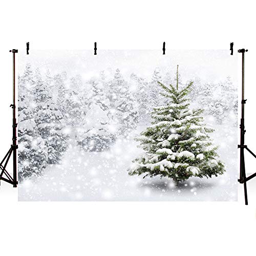 MEHOFOTO - Fondo para estudio fotográfico con diseño invernal de paisaje nevado con pinos. Decoración de fondo para fotografías. 2,5 m x 1,8 m