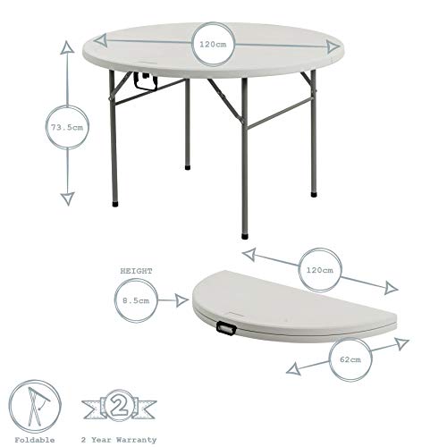 Mesa plegable de caballete - Fácil de guardar - Para uso en interiores y exteriores - Redonda - 1,22 m