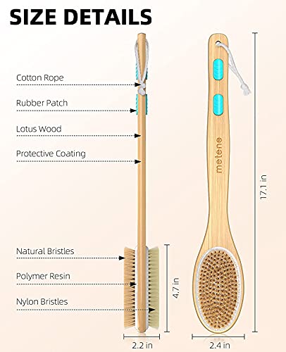 Metene Cepillo de ducha con cerdas suaves y rígidas, para exfoliar la piel y un exfoliante suave, cabezal de cepillo de doble cara para cepillado húmedo o seco