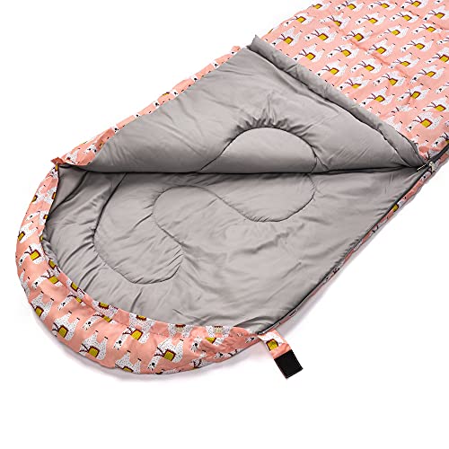 meteor Saco Dormir Tipo Momia con Capucha - para Niños en Viaje Camping Funda vivac Festival Hotel Portátil con Mochila YMER ((130 + 25) x 60/40 cm, Lama)