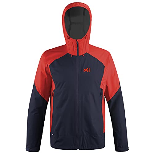 MILLET - Fitz Roy III JKT M - Chaqueta Hardshell para Hombre - Membrana Dryedge Impermeable y Transpirable - Aproximación, Senderismo, Trekking, Diario - Azul/Rojo