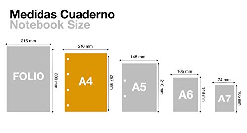 Miquelrius - Cuaderno Libreta Notebook 100% Reciclado, 1 Franja de Color, A4, 80 Hojas Cuadriculadas 5 mm, Papel 80 g, 4 Taladros, Cubierta de Cartón Reciclado, Diseño Ecomaps