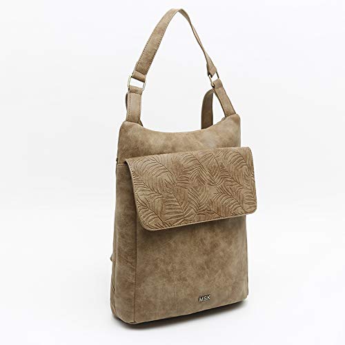 MISAKO - Mochila Antirrobo Mujer GOLINA en color Camel | Mochila Bolso de Hombro de Seguridad | Mochila Piel Sintética efecto Artesanal