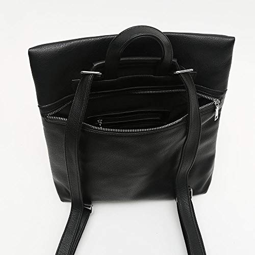 MISAKO Mochila Antirrobo PURI Grande NEGRO - Asas regulables Convertibles en Asa Bandolera - Diseño práctico Diario, Viajes - 34x30x11cm