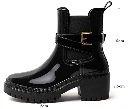 Mishansha Botas de Agua Mujer Impermeables Lluvia Botines Goma Tobillo Boots Wellington Antideslizante para Jardin, Tinta Negro 38 EU